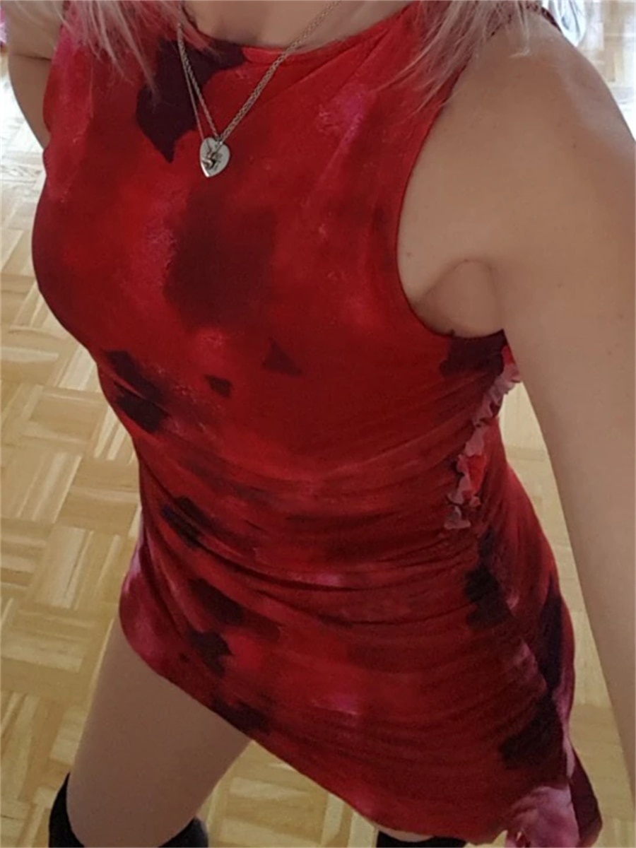 a women wearing a red dress