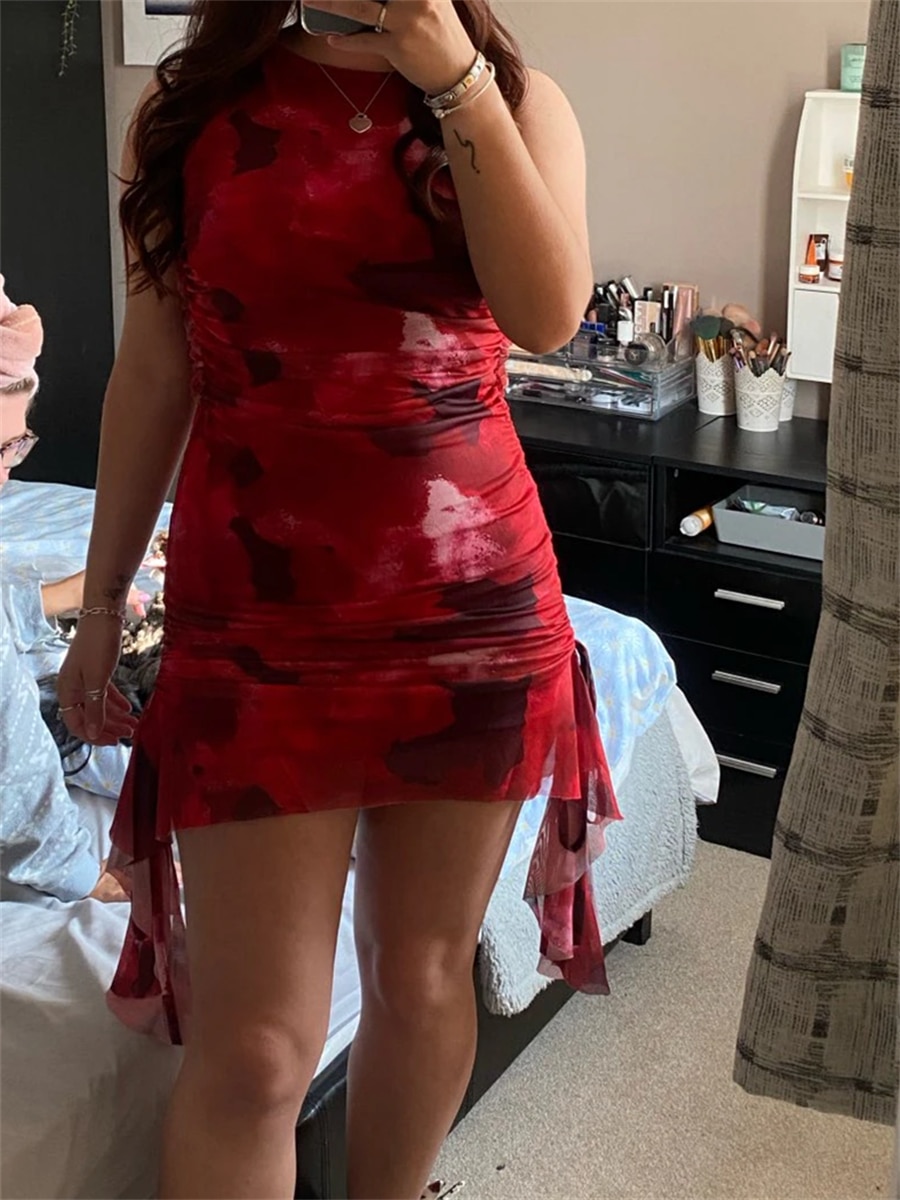 a women in a red dress